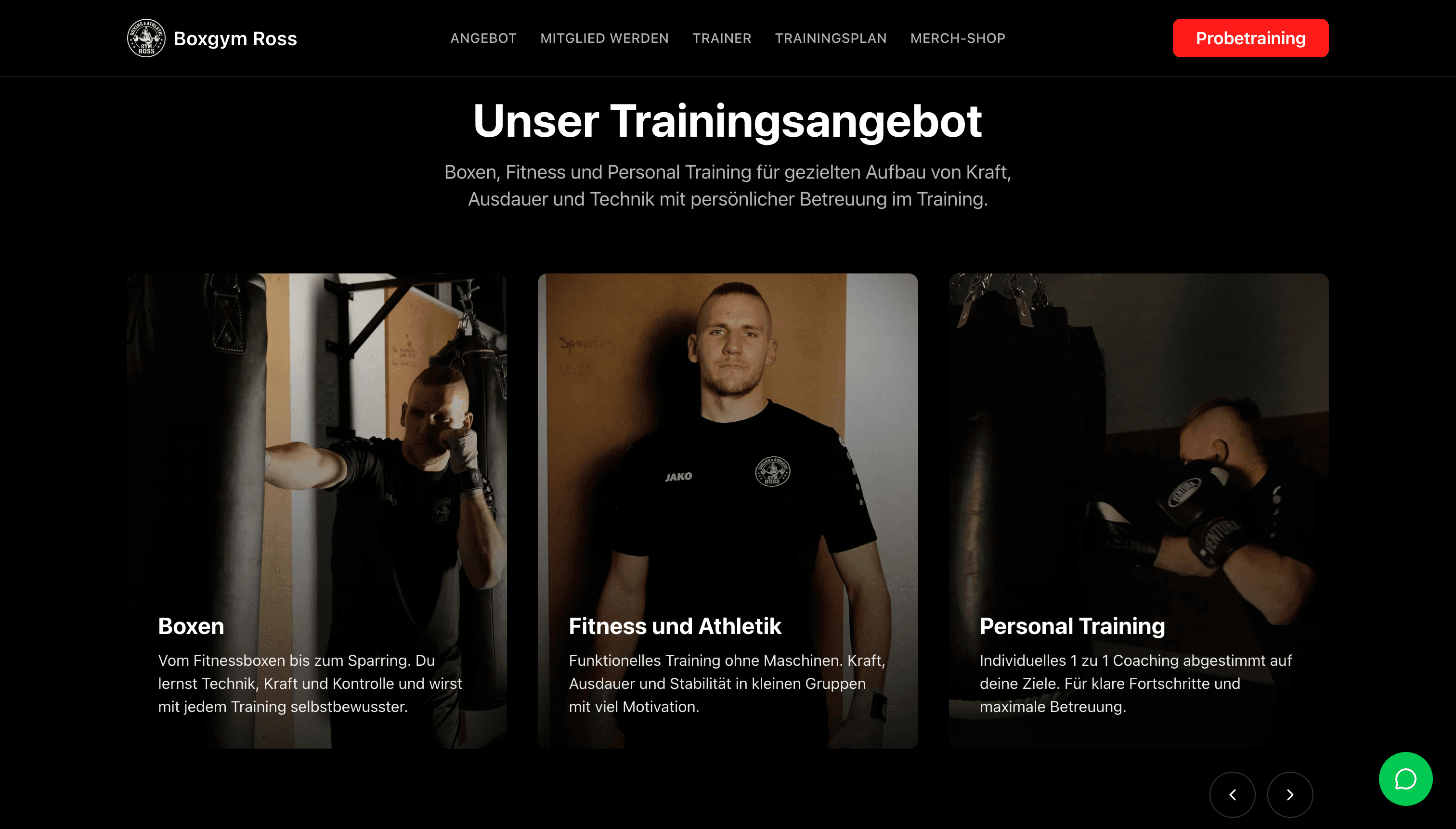 Trainingsangebot Boxen, Fitness und Personal Training