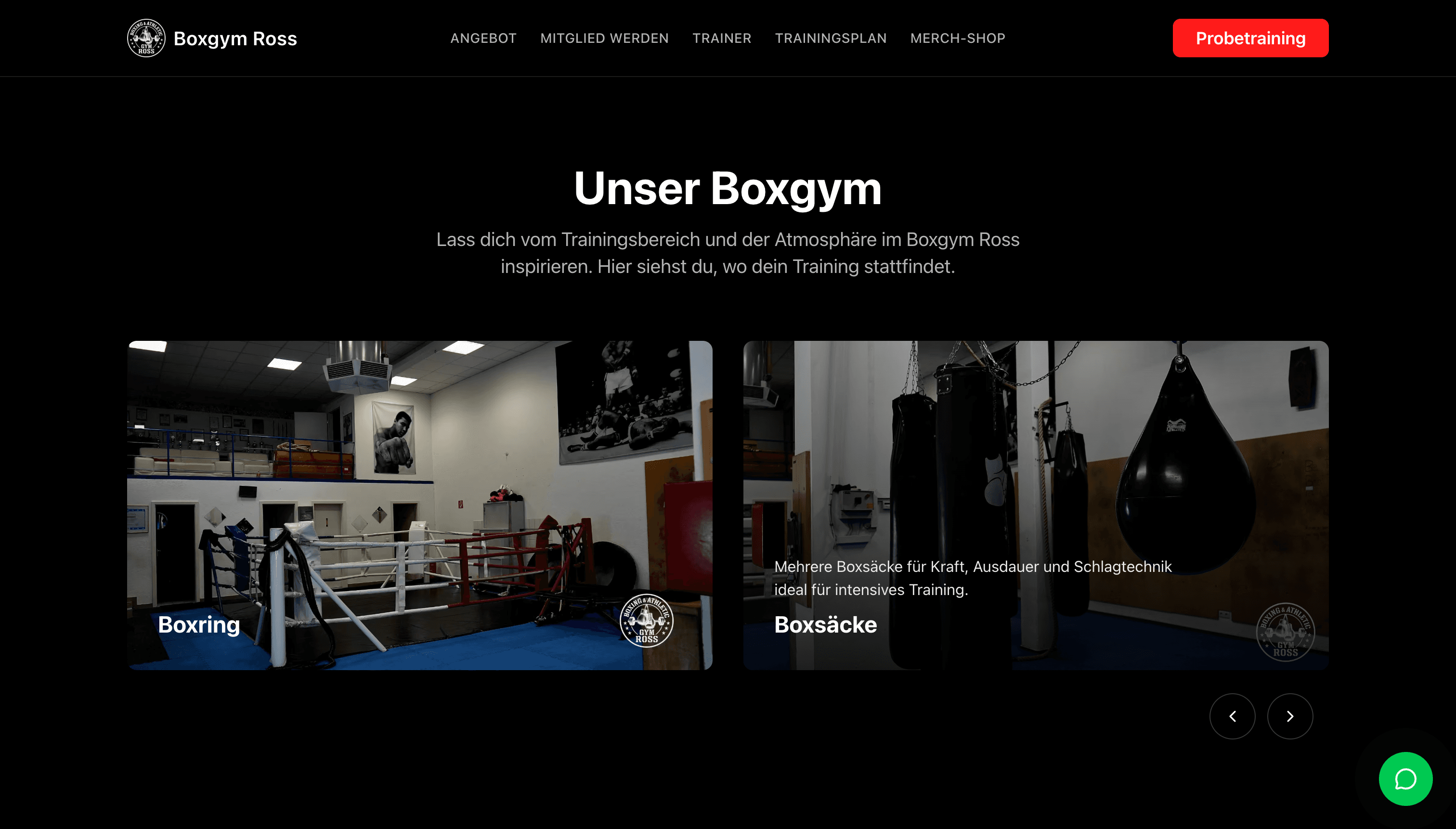 Galerie Unser Boxgym mit Boxring und Trainingsequipment
