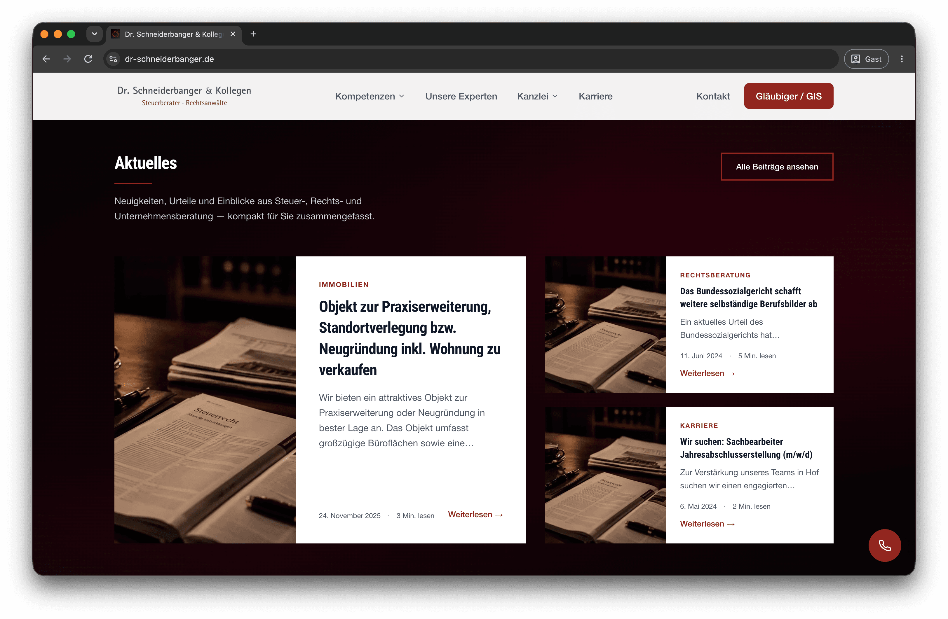 Weitere Seite der Kanzlei-Webseite Dr. Schneiderbanger & Kollegen