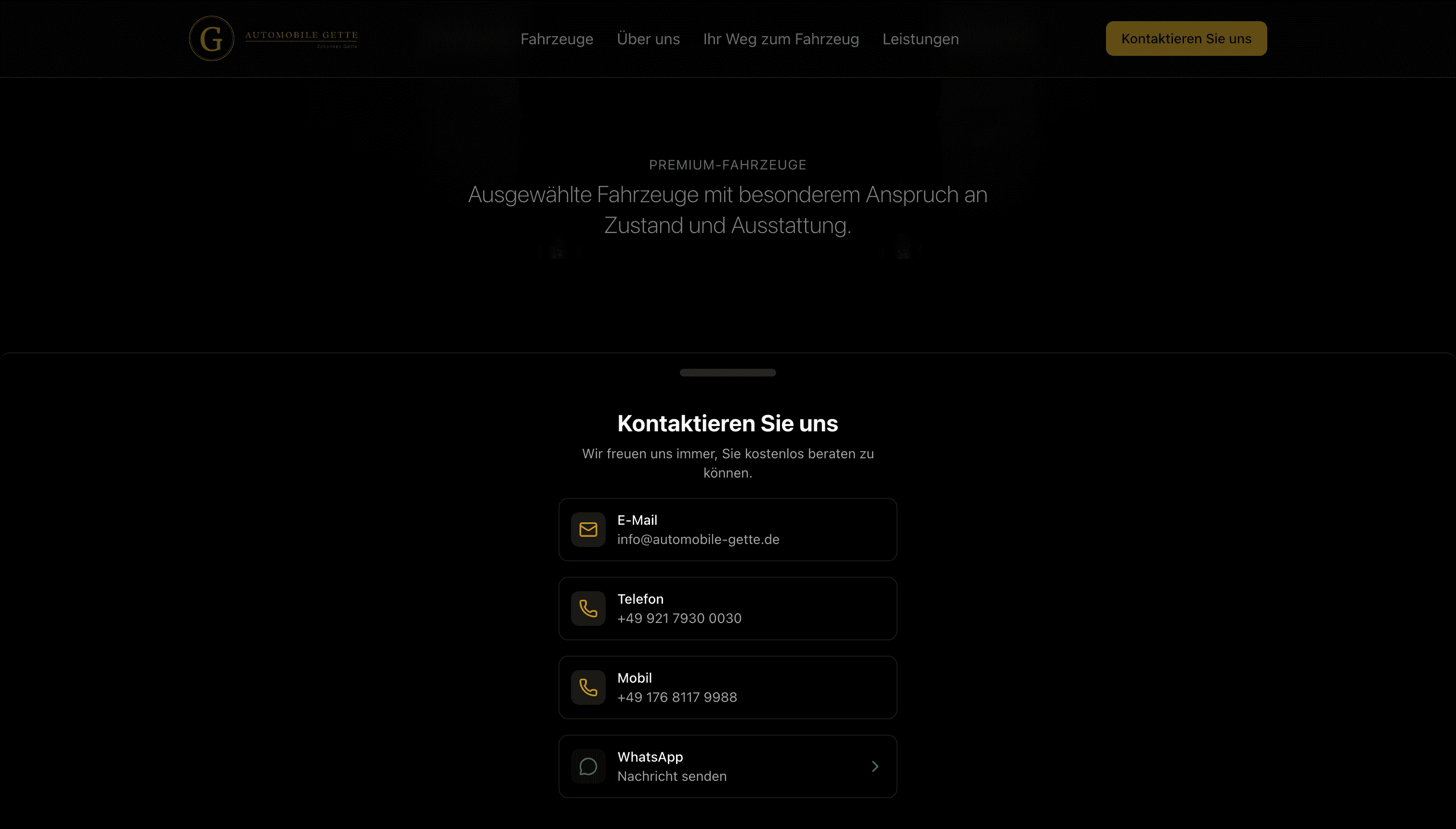 Schnelle Kontaktwege: E-Mail, Telefon, Mobil und WhatsApp