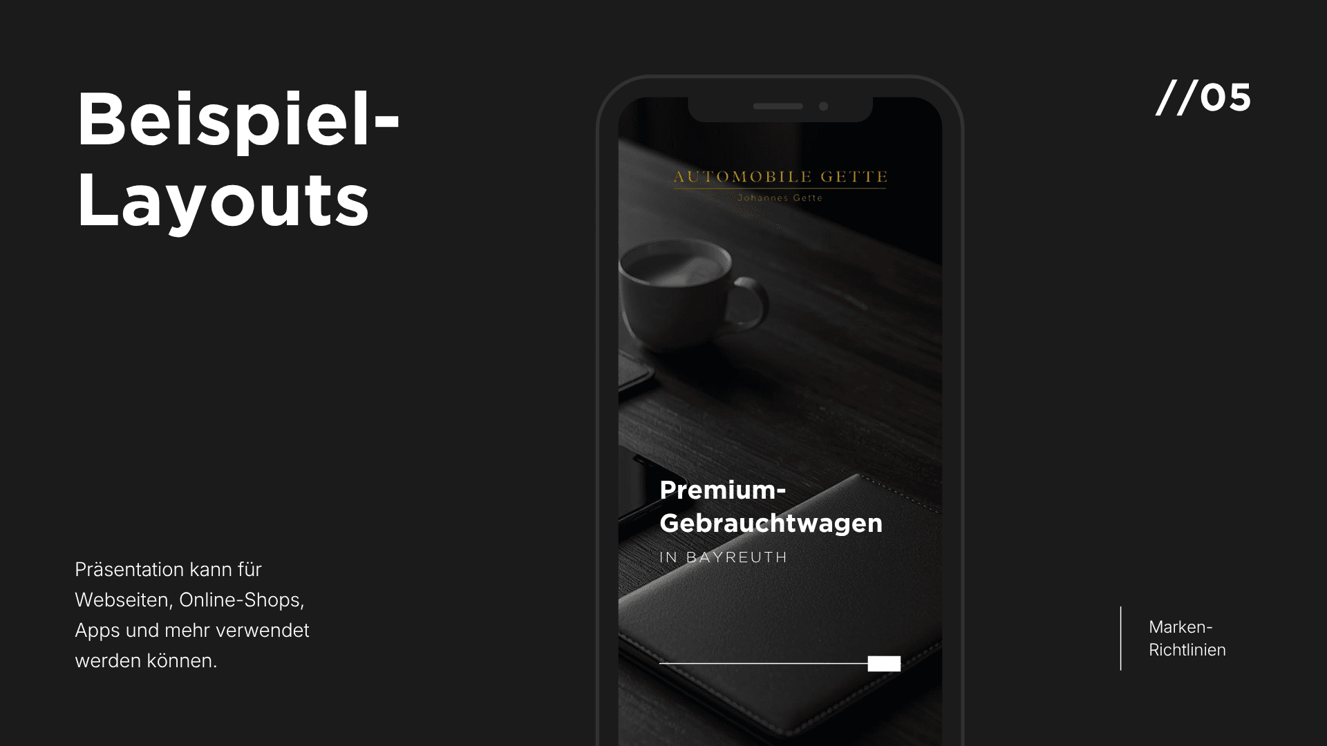 Beispiellayout für Automobile Gette: Premium-Gebrauchtwagen in Bayreuth