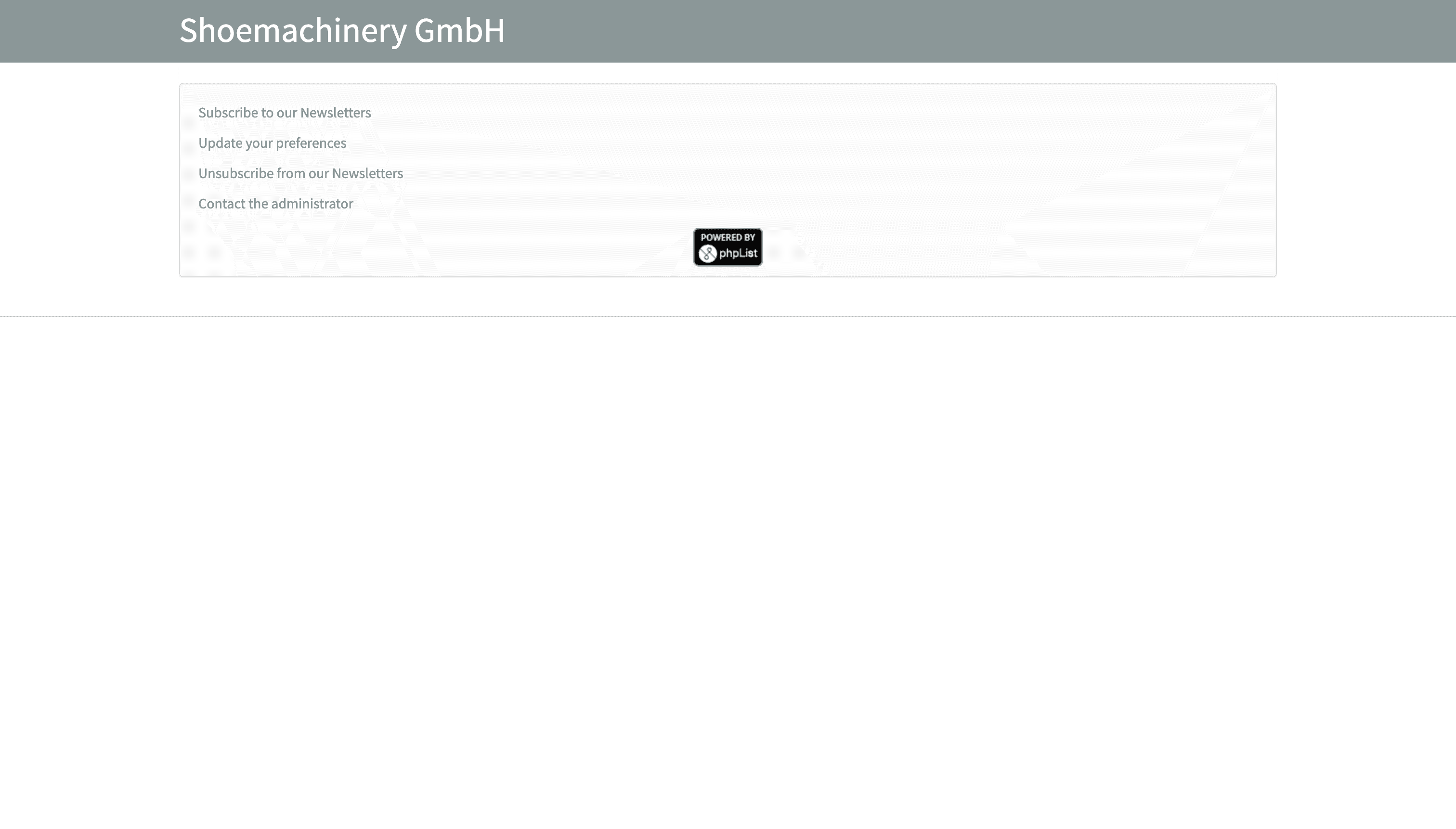 Öffentliche Newsletter-Seite mit Abonnieren und Abmelden – Shoemachinery GmbH