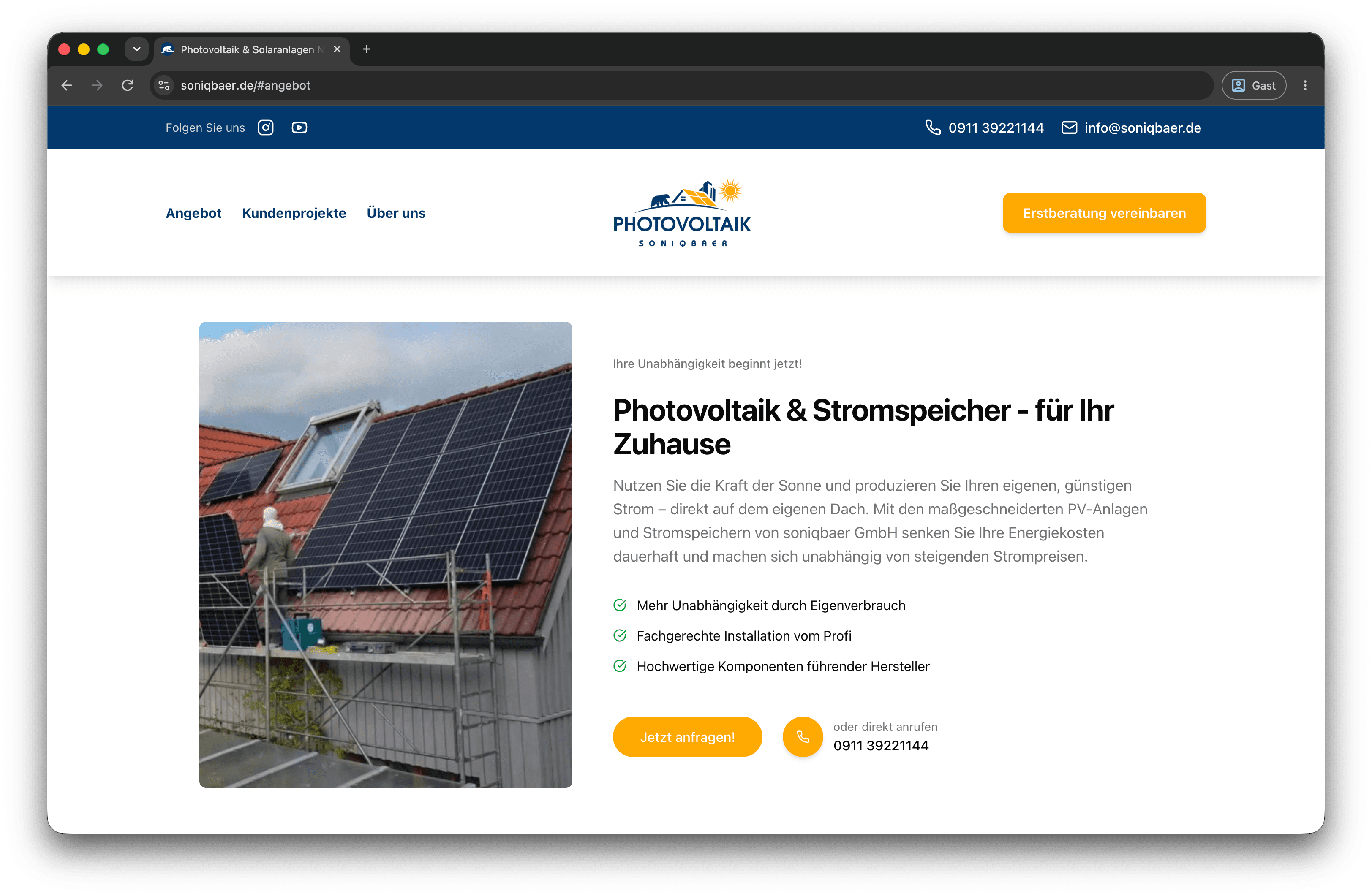 Leistungsstrecke Photovoltaik und Stromspeicher mit direkter Anfrage